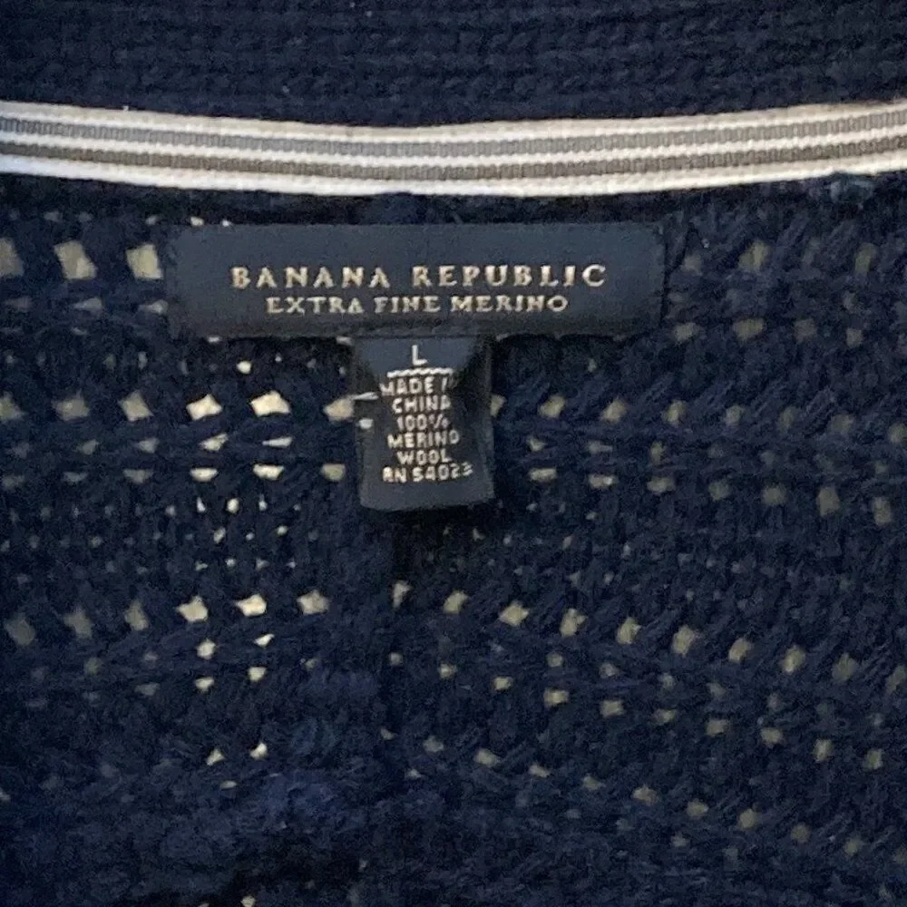 Banana Republic Wool Full Zip Snap Button Cardigan Sweater Cowl Neck Size Large